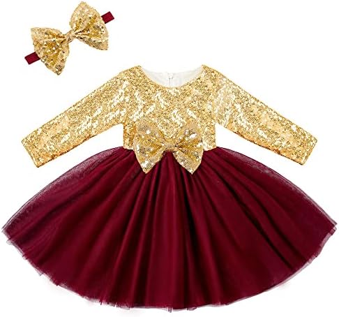 Vestidos de menina de flor de cilucu crianças vestidos de festas de festas de festa de tutu com manga comprida em ouro rosa/offwhite