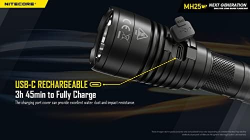 Nitecore MH25 V2 1300 lúmen 519 jardas de longa lanterna tática de arremesso, USB-C recarregável, com organizador Lumentac