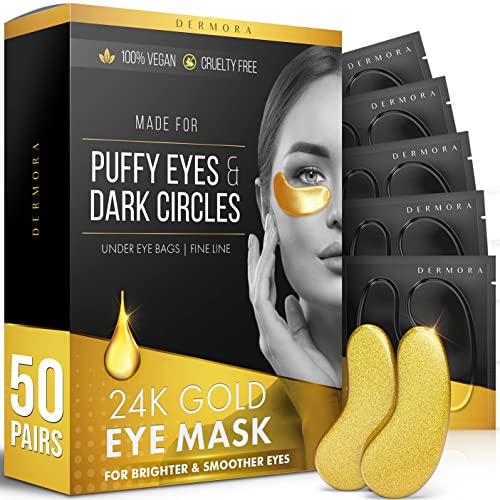 Dermora 24k máscara de olho dourado e olhos e círculos escuros parecem menos cansados ​​e refrescar sua pele, 50 pares