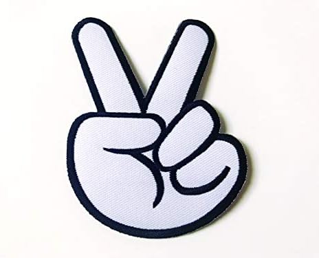 Os dois dedos Paz Victory Sign White Color Logo Patches Costura Ferro em Appliques Bordteled Citch Sign Sign Patch Costum