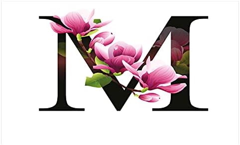 Ambesonne letra m Suporte de escova de dentes cerâmica, Magnolia Florets Dignidade e nobreza expressando flores em design de alfabeto, bancada versátil decorativa para banheiro, 4,5 x 2,7, preto verde rosa