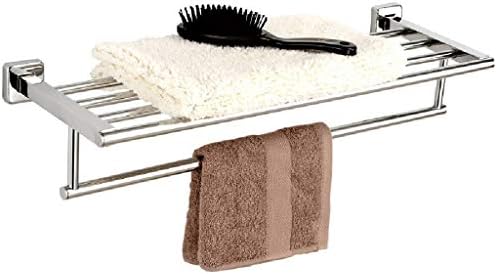 Banheiro de banho Zchan Prateleiras de banheiro de 23 polegadas, suporte de toalha duplo montado na parede dobrável com barra de toalha, prateleira de toalha de aço inoxidável polida