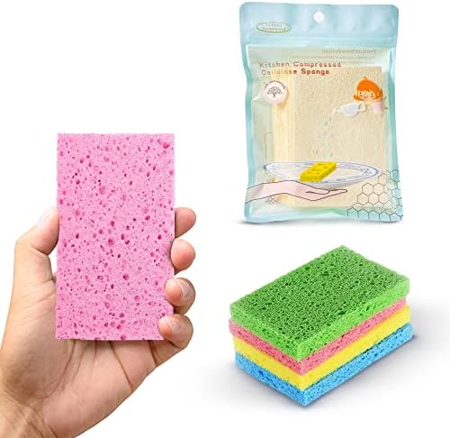 Esponjas compactadas de Naka-esponjas de celulose naturais de 12 pacote para limpeza-esponjas multiuso para pratos, limpeza