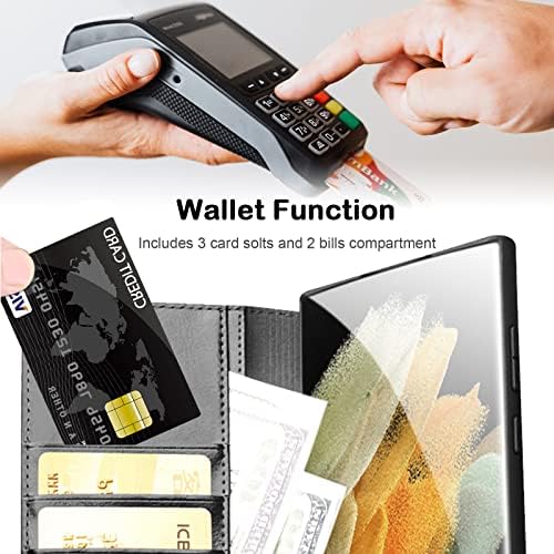 Caixa de carteira de couro Adirmi para Samsung Galaxy S23/S23 Plus/S23 Ultra, couro genuíno, com tampa de proteção de flip