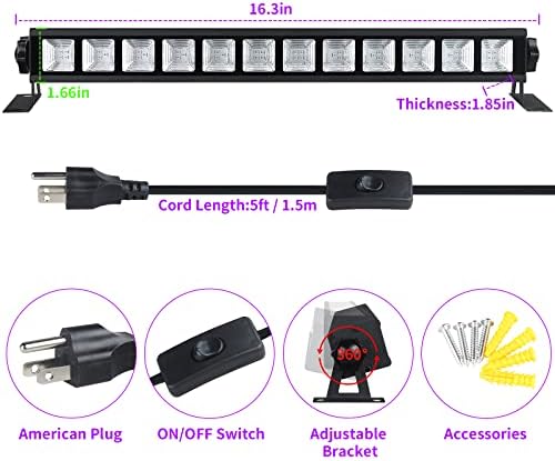 Tigqiang 6 pacote Atualizado 38W Luz preta LED, Blacklight Bar Light com interruptor+plugue+cordão de 5 pés, área