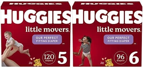 Pacote de fraldas para bebês: Huggies Little Movers Fregers Tamanho 4, 140C e tamanho 5, 120CT