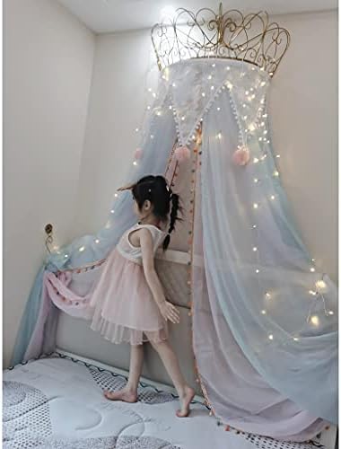 Canopy de cama ESGT com cúpula da coroa, campanha de princesa para crianças, barraca de renda de renda de renda de mosquito, cúpula de cúpula de cúpula cortada de cortinas de decoração de quarto infantil