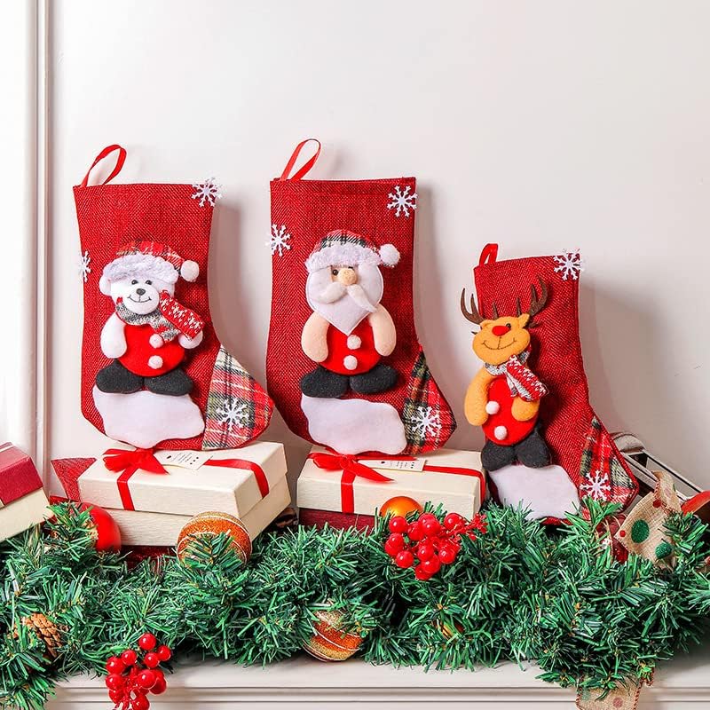 Smy 4 Pack meias de Natal Personalizado, 9 Grandes decorações de meias de natal, boneco de neve urso Santa rena para decoração de festa