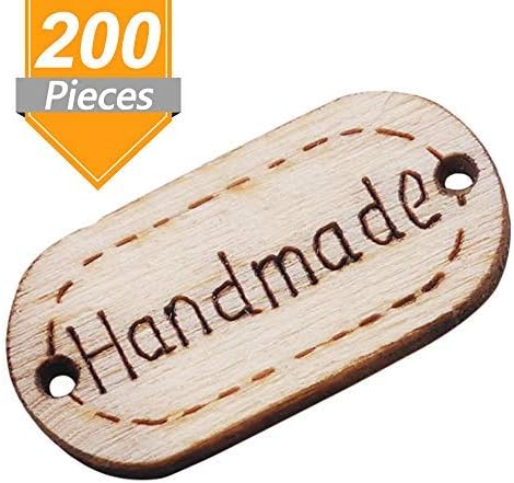 Onwon 200 peças tags artesanal etiqueta oval de madeira tags artesanais botões de madeira com 2 orifício para artesanato costurando
