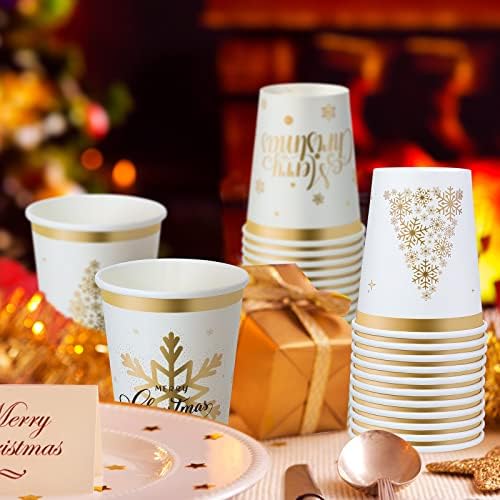 100 peças Papel de Natal xícaras de Natal xícaras de café descartáveis ​​flocos de neve do solinho de neve elfo elfo elk xícaras de natal 9 onças bebendo chá de papel xícaras de Natal