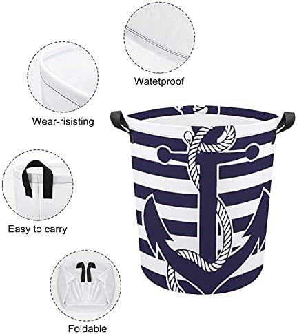 Foduoduo Cesta de cesta de listras azuis brancas com corda cesto de lavanderia no oceano náutico com alças Saco de armazenamento