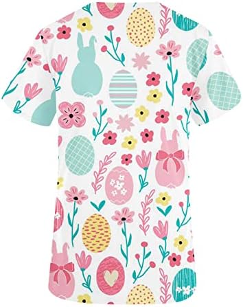 Camiseta de primeira linha floral para mulheres de manga curta Vescança do pescoço de luva curta Vestação de coelhinho de