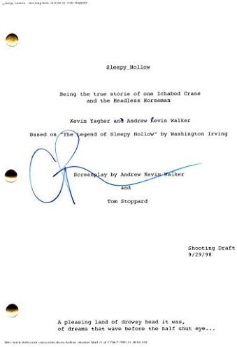 Christina Ricci assinou autógrafo - Sleepy Hallow Full Movie Script - Johnny Depp, Michael Gambon, Tim Burton, Wendy the Addams Family, Casper, de vez em quando, Monster, Speed ​​Racer,