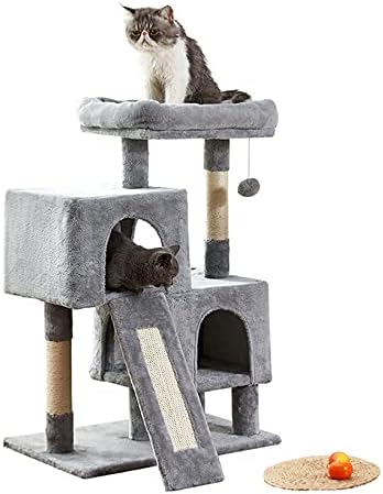 Torre de gato da árvore de gatos, 34,4 polegadas de gato com tábua de arranhão, 2 condomínios de luxo, parede de árvores de