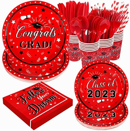 2023 Placas de graduação e guardanapos definem as decorações de suprimentos de festa, 192 PCs Disponíveis Parabéns Pós -graduação