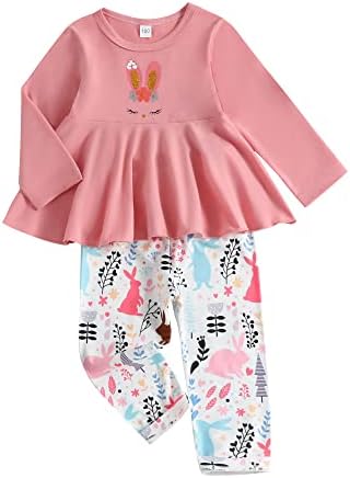 Axumity Kid Toddler Girl Clowknot Bowknot manga alta alta calça floral de baixo alto conjunto de roupas de outono 2pc