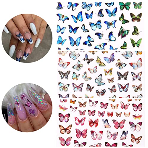 Baoximong 8 lençóis adesivos de arte de borboleta adesivos Decalques coloridos Decalques de unhas de mola colorida 3D