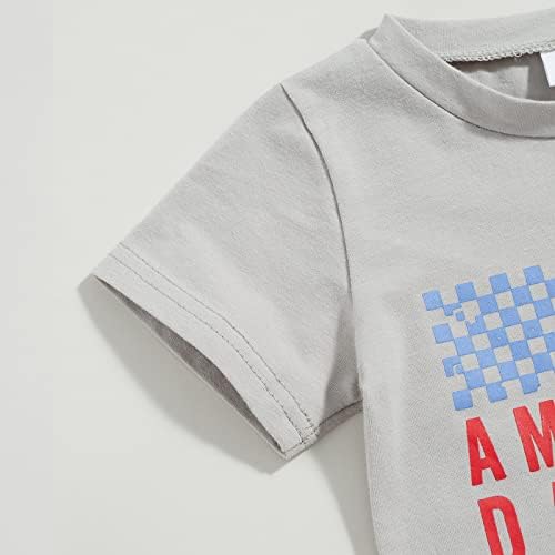 Independence Day Infant Baby Girls Girls Roupet Camisetas de impressão de letra com shorts de contraste de colorido