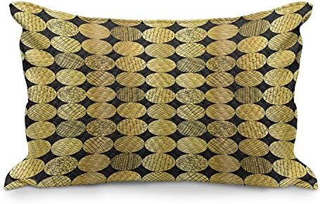 Ambesonne Golden acolchoado travesseiro de travesseira, raras circula grandes bolinhas com listras internas onduladas
