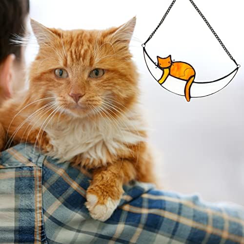 Paljolly Orange Cat Memorial Gifts Perda de gatos Presentes de simpatia de arte Janela de vidro de vidro pendurado Sunscatchers