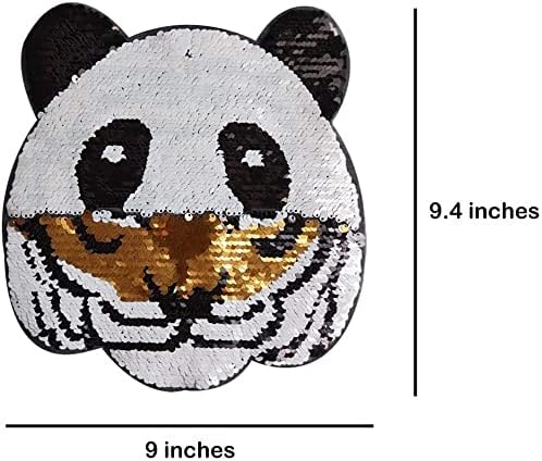 Costure em apliques de patch de lantejoulas de panda e tigres mutáveis, alterações reversíveis de cor de lantejoulas de lantejoulas