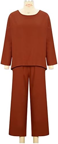 Calças de ajuste relaxadas laranja queimadas definidas para linho de linho casual de duas peças de pernas retas roupas