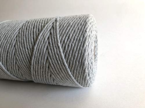Cordão de macramamento cinza/4 mm de fibra de algodão de fita única corda/cinza claro/porto