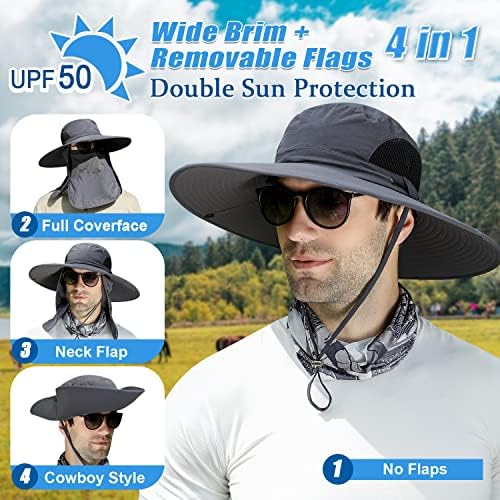 Chapéus solar para homens, mulheres, chapéu de sol largo de pesca com flozas de floagem safari chapéu de balde à prova