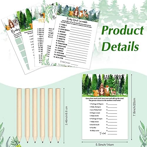 Cards de caça da floresta Animais florestais, 5 jogos Definir atividades de chá de bebê Woodland Baby Party Supplies com