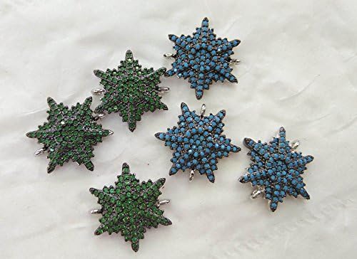 6pcs CZ Micro Pave 25mm Pingente/charme de flores em estrela, charme de conector de zircônia cúbica, achados verdes de jóias azul azul vermelho preto