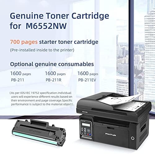 Pantum M6552NW Impressora a laser multifuncional em preto e branco, copiadora do scanner, tudo em um, com 1 pacote PB-211 1500 páginas