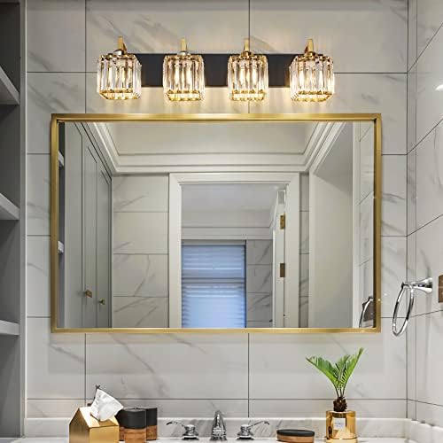 Zhlwin Modern Crystal banheiro vaidade da luz 4 luzes pretas Modern Crystal Wall Lâmpada banheiro de cristal moderno iluminação