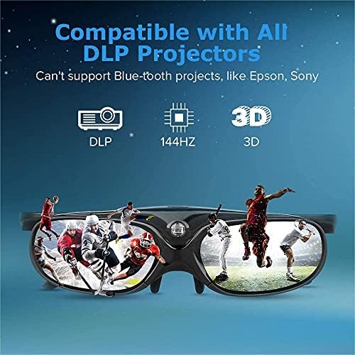 Óculos DLP 3D 144Hz Recarregáveis ​​3D de óculos de obturador ativo para todos os projetores 3D DLP-link, não podem ser usados