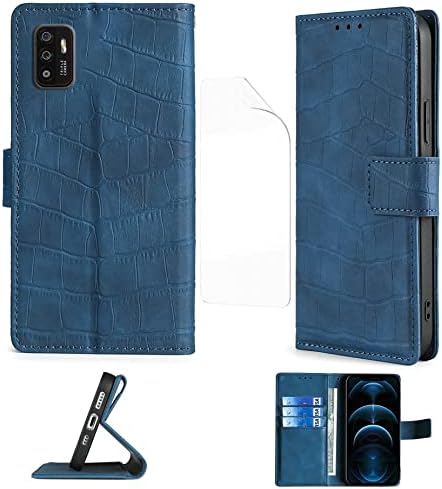 Consumidor Cellular Zmax 11 Flip Stand Caso compatível com ZTE ZMAX11 Z6251 CASE PLEO + FILME TPU SLIFT SCREEN Protector Blue