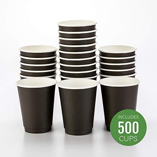 Copos de bebidas quentes pretas de 12 onças de 500 CT com projeto de parede dupla: sem necessidade de mangas - perfeita para cafés