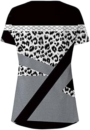 2023 Tops de verão feminino de manga curta de túnica top top leopardo bloco colorido t camisetas henley v botões de