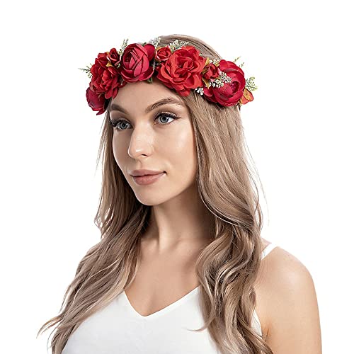 Wiwpar Rose Floral Crown Flor Wreatch Garland para a cabeça com capacete de fita ajustável para mulheres