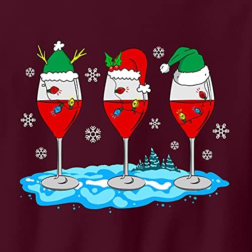 Teeamerore Christmas Wine Glass Funny Xmas Santa Hats Women Sweatshirt