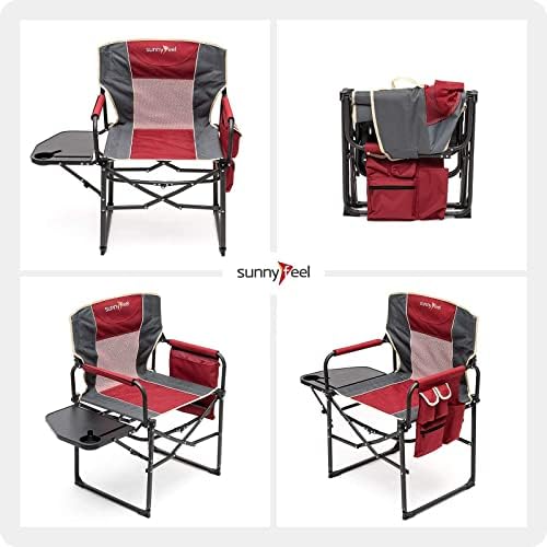 Cadeira de diretores de acampamento Sunnyfeel, fortaleza pesada, cadeira dobrável portátil de grande porte com mesa lateral, bolso para
