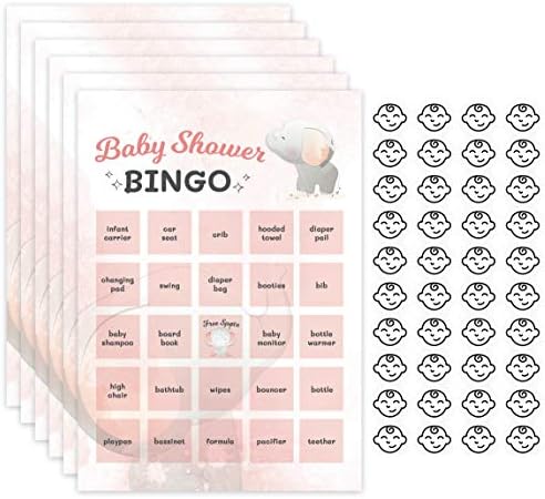 Games de chuveiro & Co. Baby Shower Bingo - 24 convidados Cartões de jogo de chá de bebê Bingo com lascas de bingo
