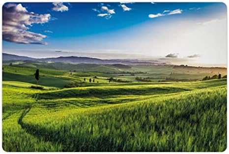 Nature Lunarable Bet para comida e água, horizonte aberto nublado no vale ao pôr do sol Toscana cenário rural do país, retângulo de borracha sem deslizamento para cães e gatos, lima verde-céu azul-céu