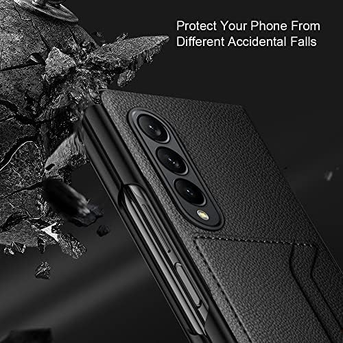 Fyton Galaxy Z Fold 4 Caixa com carteira, Lychee Pattern Leather Z Fold 4 Caixa da carteira com suporte de cartão e protetor de tela embutido, dobra o fólio compatível com Samsung Galaxy Z Fold 4 2022, vermelho