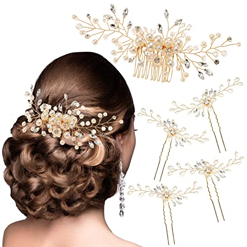 5 peças Acessórios de cabelo de casamento para noivas, pérolas de cabelo de cristal pérola pinos de cabelo de cabelo de cabelo, acessórios
