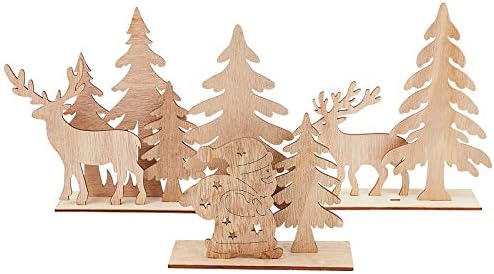 Chgcraft 3 sets Decorações de mesa de Natal de madeira não tingida com rena de Natal e Papai Noel em árvore de Natal