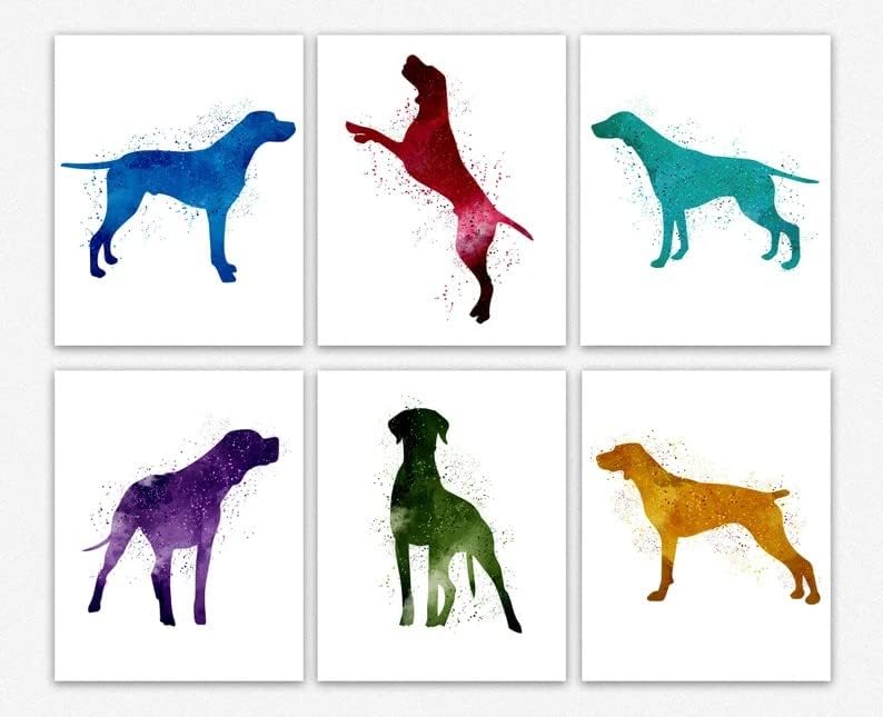 Arte da parede minimalista de Ponteiro Alemão de Ponte Alemão - Conjunto de 6 pinturas coloridas de arte de cães respingos
