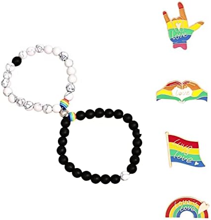 Rainbow Pride Magnet Bracelet Relacionamento Pride Bracelets de contas Bandeira arco -íris Pinos de broche definida