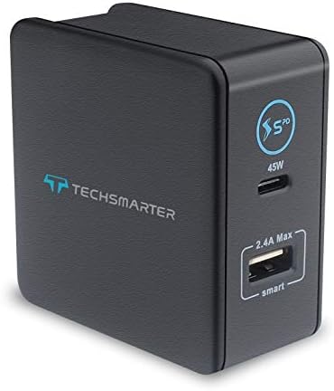Techsmarter 57W Dual USB-C PD Wall Charger com porta de entrega de energia de 45W. Compatível com o iPhone 15, 14, 13, 12, 11, Xs, Xr, X, iPad, Samsung S23, S22, S21, S20, S10, Androids, MacBook, iPad