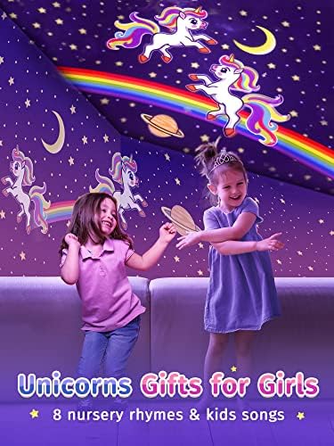 Pikoy Night Light for Kids, 6 filmes 72 Modos leves Unicorn Night Light Projector para quarto de crianças, Sond Machine Baby Night Light,