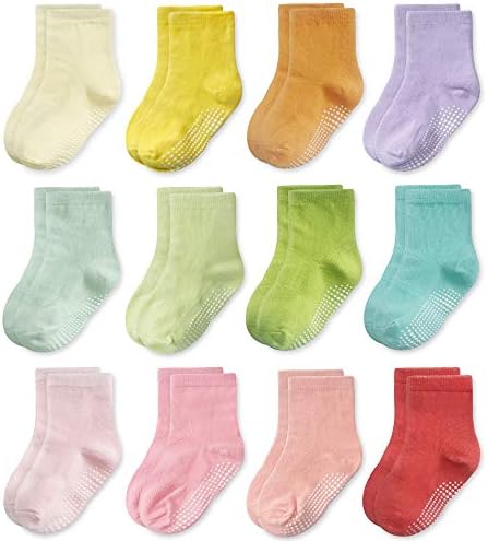 Slip Slip Slip Slip Slip Slip Slip Socks ou Socks, 12 pares para meninos e meninas, colorido, 1-3 anos