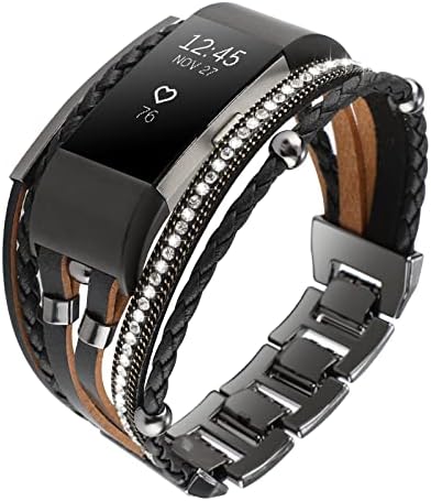 Banda de couro FILE compatível com Fitbit Charge 2 Bands, pulseira de pulseira BOHO Handmade de pulseiras multicamadas compatíveis